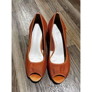 Donald J Pliner Molly Peep Toe‎ Cork Wedge Heels Slip On Orange 7.5M